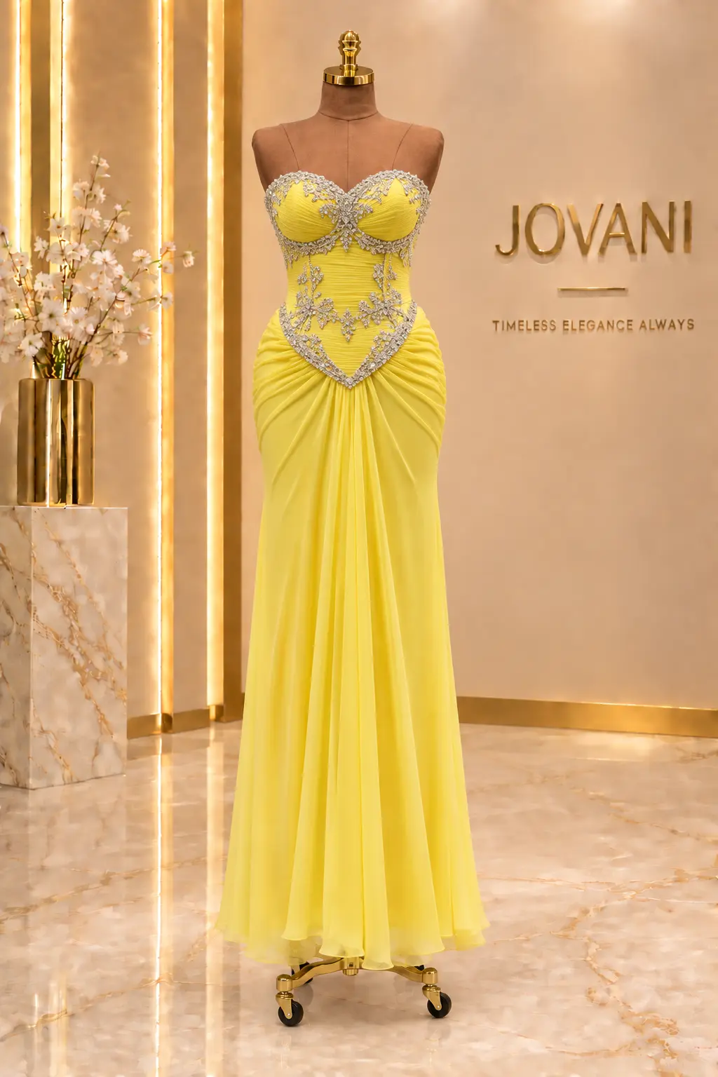 Yellow Silver Crystal Corset Gown