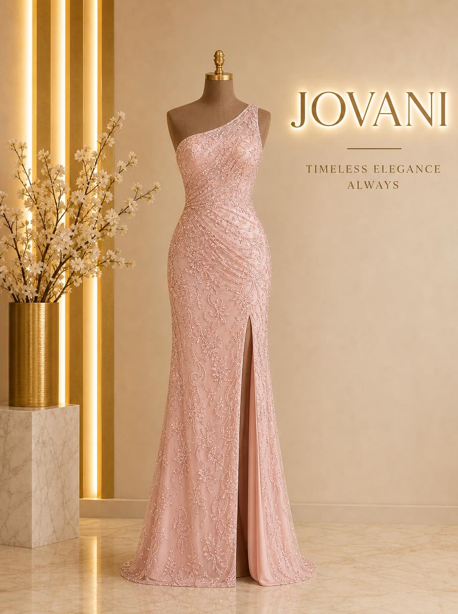 Blush Ornate One Shoulder Gown