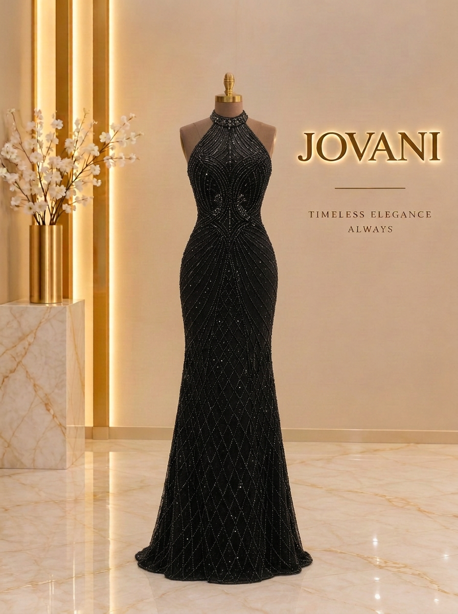 Black Crystal Halter Gown