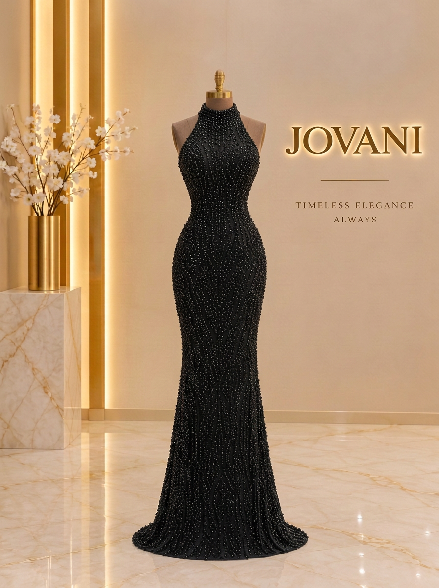 Black Pearl High-Neck Gown