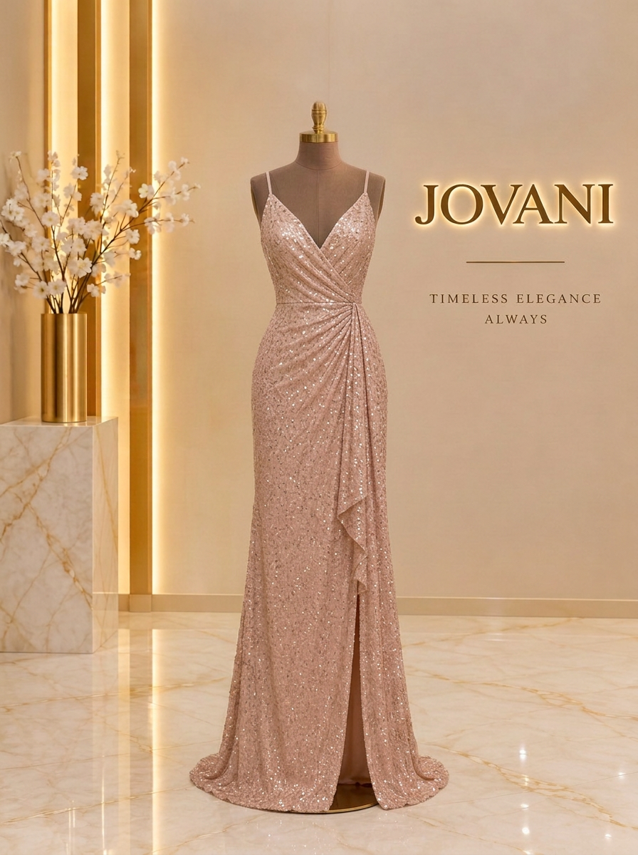 Blush Sequin Wrap Gown
