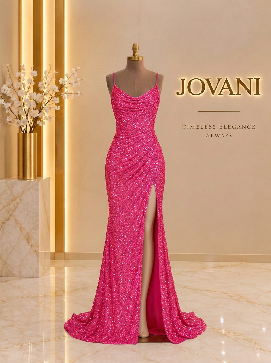 Fuchsia Sequin Slit Gown