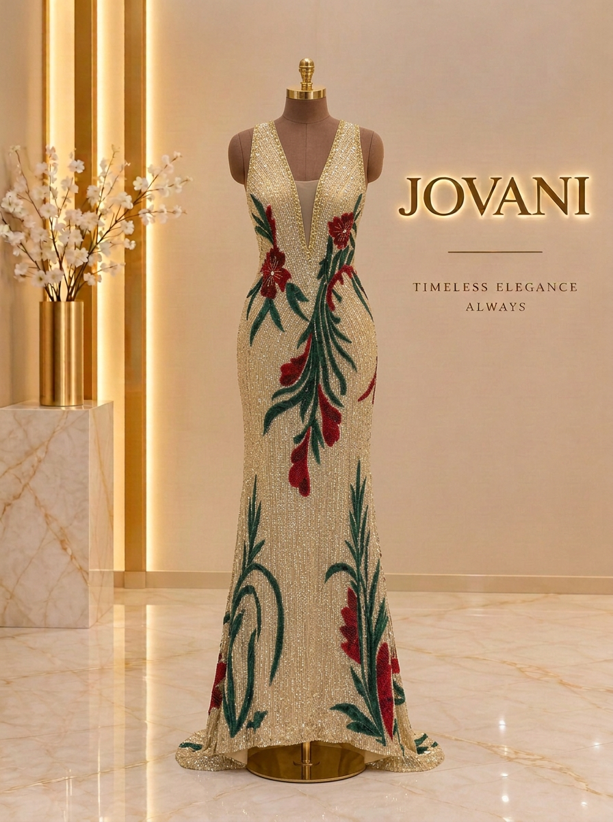 Gold Floral Sequin Gown