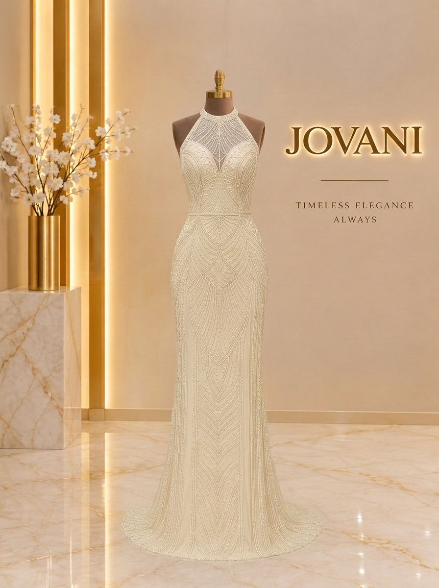 Ivory Art Deco Beaded Gown