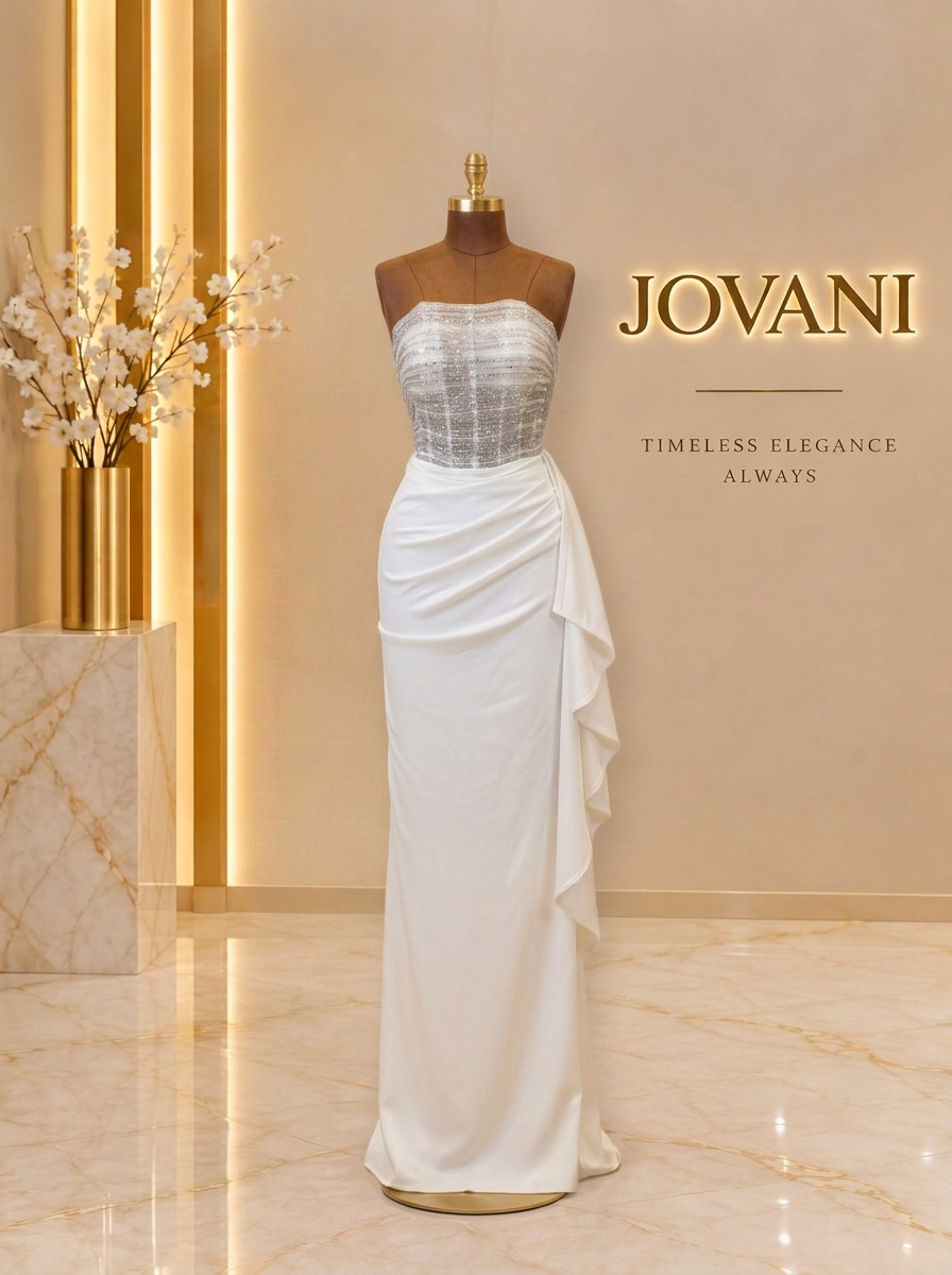 Ivory Sequin Draped Gown