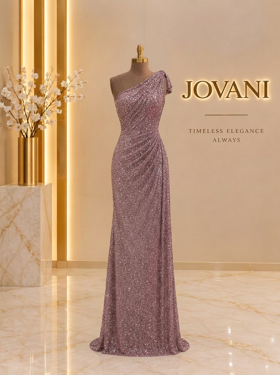 Mauve Sequin One-Shoulder Gown