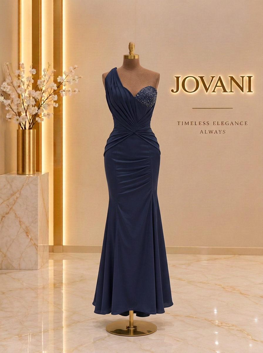 Navy Twist One-Shoulder Gown