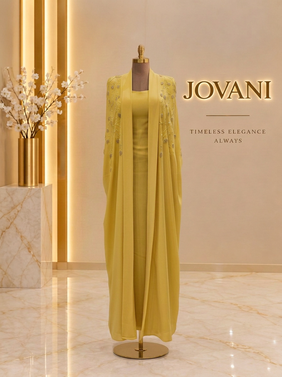 Saffron Cape Crepe Gown