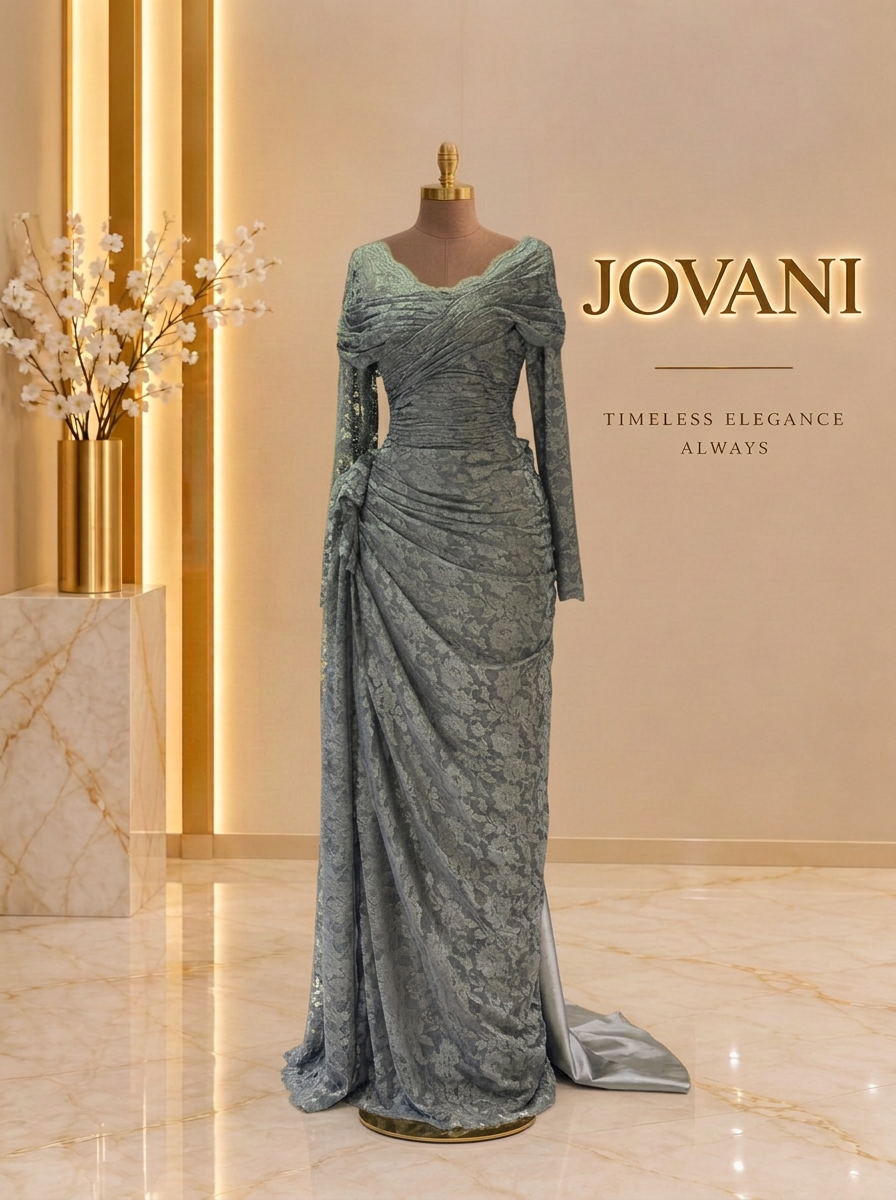 Sage Lace Draped Gown