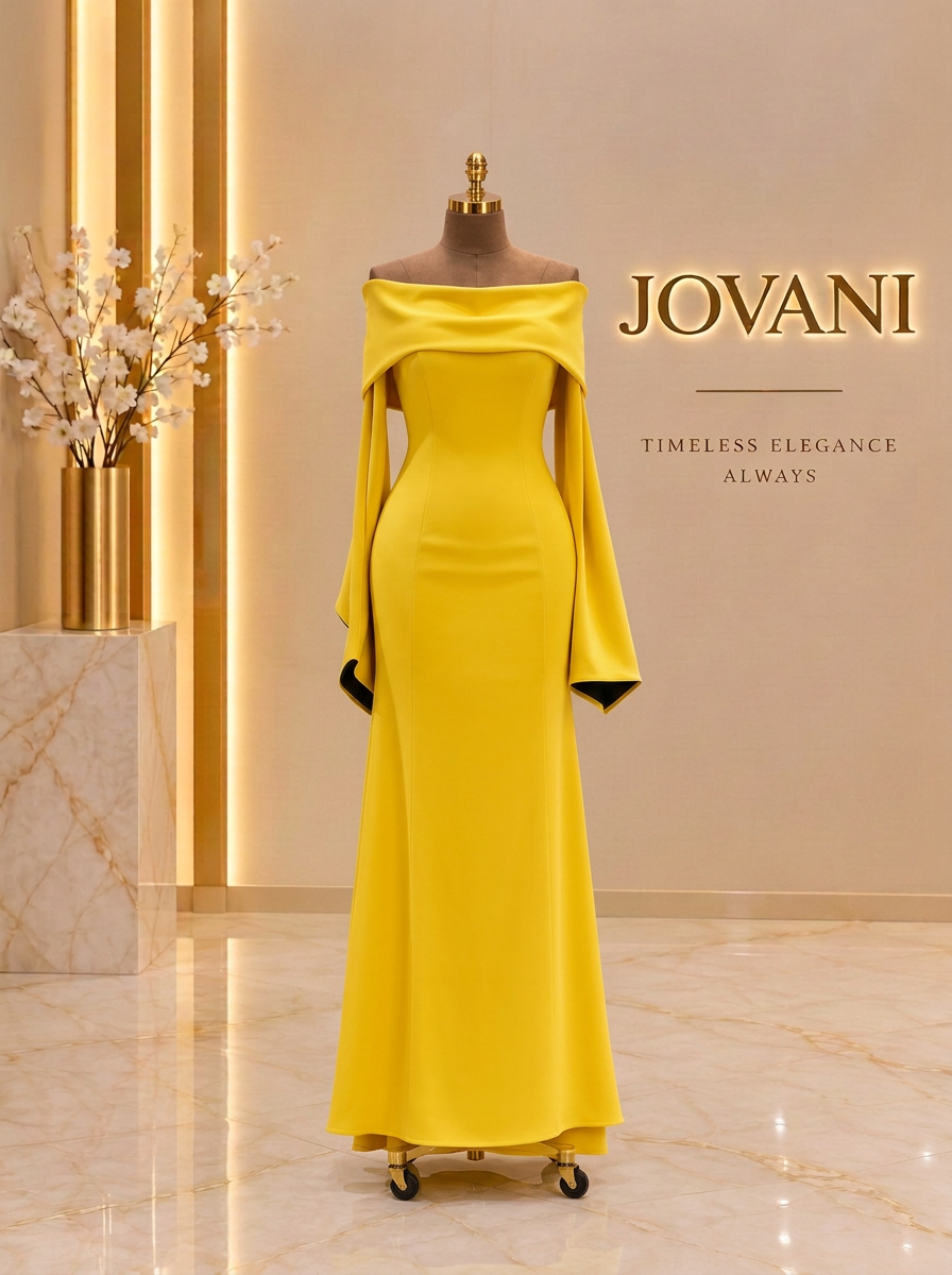 Yellow Satin Off-Shoulder Gown